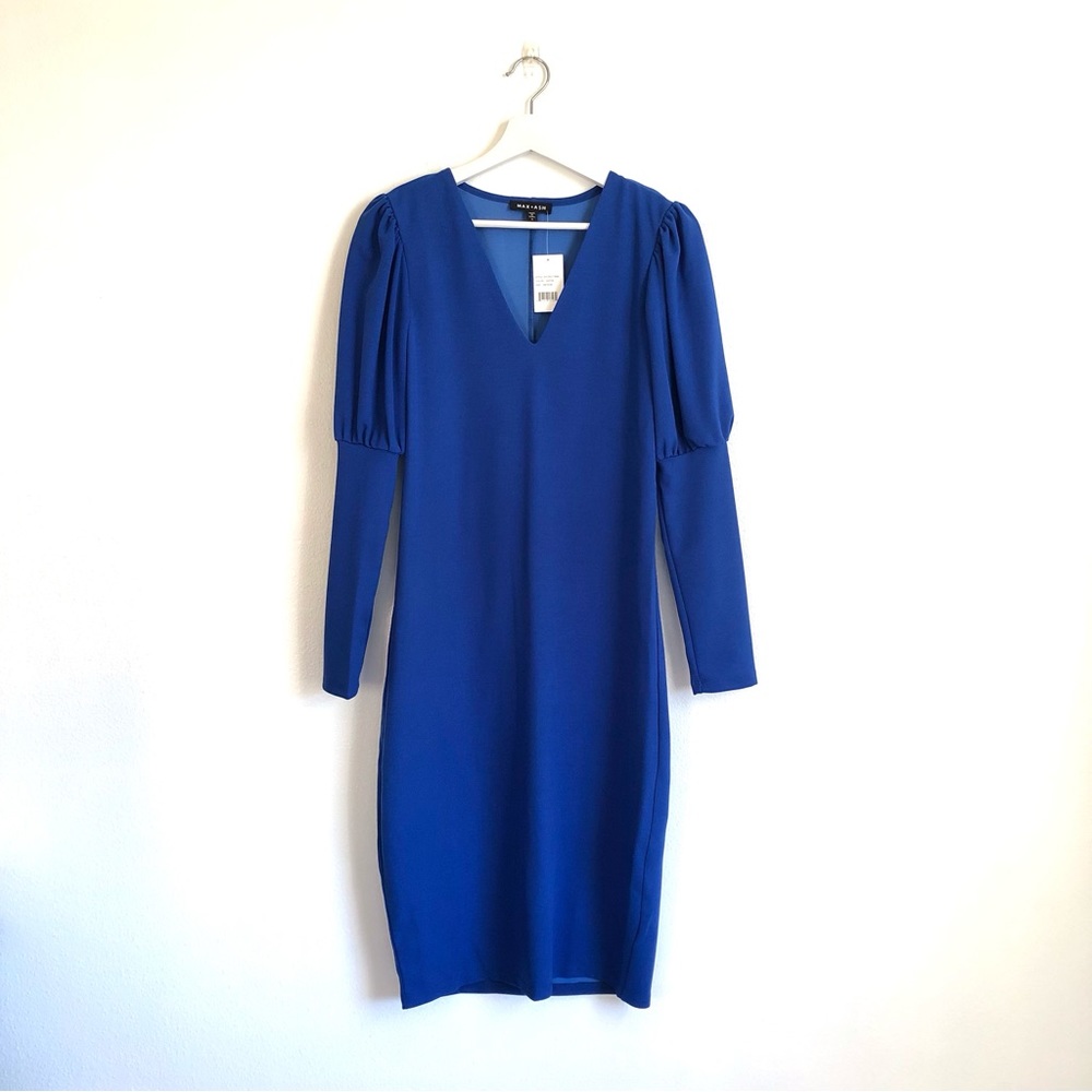 NWT Max + Ash Sapphire Blue Long Sleeve Sheath Cocktail Dress Size Medium